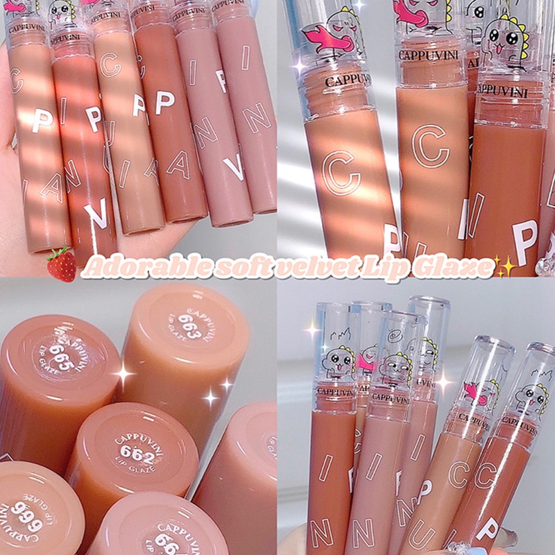 1pcs Lightweight Soft Matte Liquid Lipstick Waterproof Lip Make Up Cartoon Little Dinosaur Lip Mud Lip Gloss Beauty Makeup