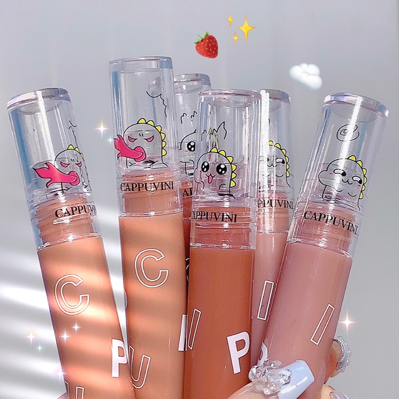 1pcs Lightweight Soft Matte Liquid Lipstick Waterproof Lip Make Up Cartoon Little Dinosaur Lip Mud Lip Gloss Beauty Makeup
