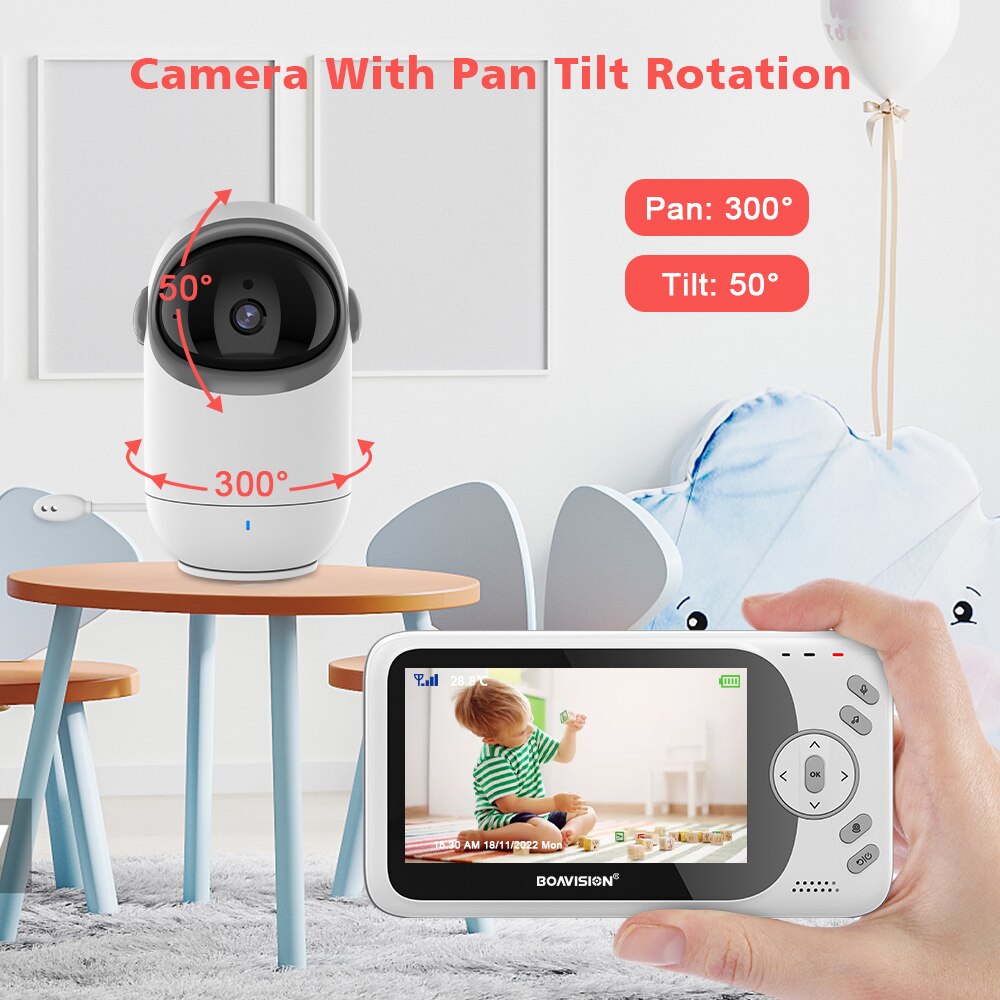 4.3 Inch Video Baby Monitor With Pan Tilt Camera 2.4G Wireless 2 Way Audio Night Vision Surveillance Security Camera Babysitter