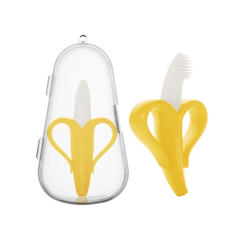 Boxed Children's Banana Teether Molar Sticks Bites Food Grade Silicone Fruit Teether Baby Training Toothbrush