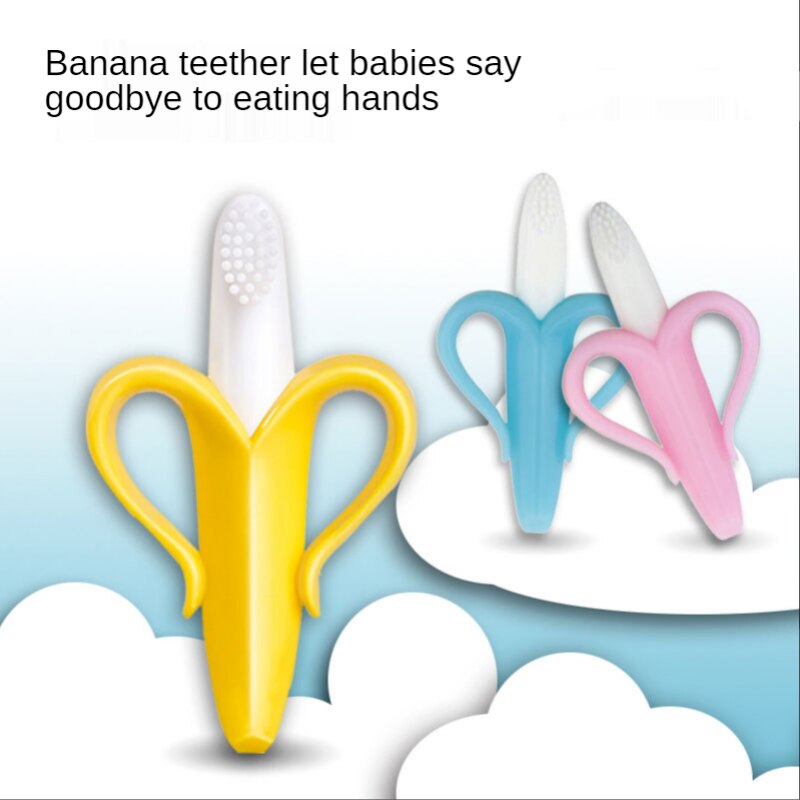 Boxed Children's Banana Teether Molar Sticks Bites Food Grade Silicone Fruit Teether Baby Training Toothbrush