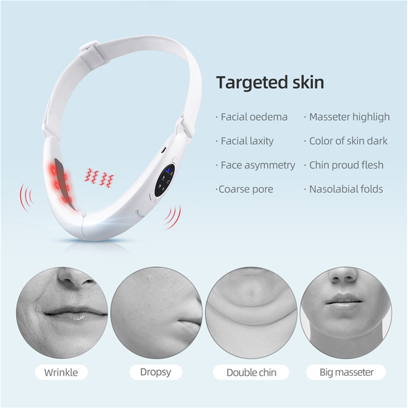 CkeyiN V Shaped Facial Lifting Device Slimming Face Tightening Machine Red Light Therapy Neck EMS Massager Removal Double Chin