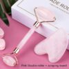 Pink Crystal Jade Roller Scraping Plate Facial Beauty Jade Roller Crystal Scraping Plate Massage Set