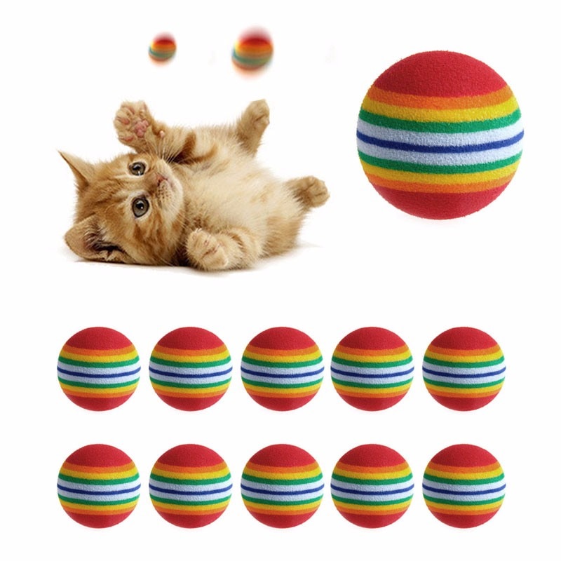 Rainbow Ball Cat Toy Ball Interactive Cat Toys Play Chewing Rattle Scratch Toys For Cats Natural Foam Ball Training Pet Supplies