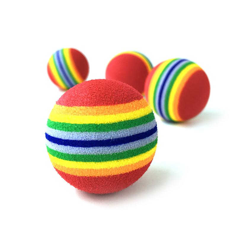 Rainbow Ball Cat Toy Ball Interactive Cat Toys Play Chewing Rattle Scratch Toys For Cats Natural Foam Ball Training Pet Supplies