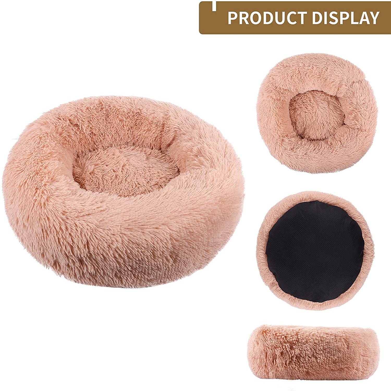 Round donut dog and cat bed long hair cuddle removable machine washable pet pillow bed for small pets