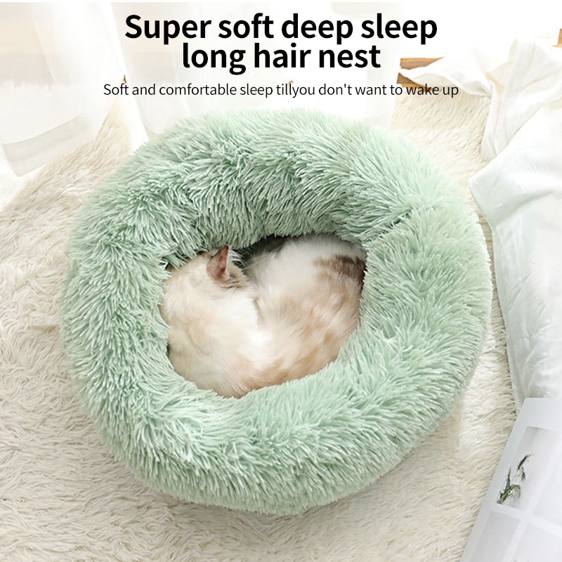 Round donut dog and cat bed long hair cuddle removable machine washable pet pillow bed for small pets